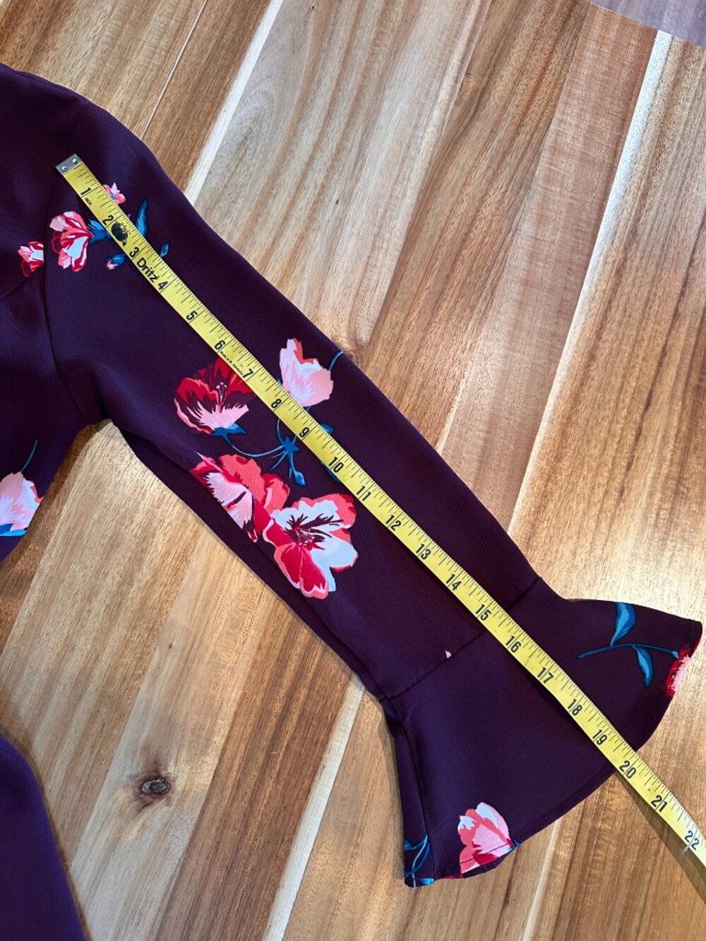 Old Navy Burgundy Floral Fit & Flare Bell Sleeve Dress | Small | A-1825 - Picture 15 of 16